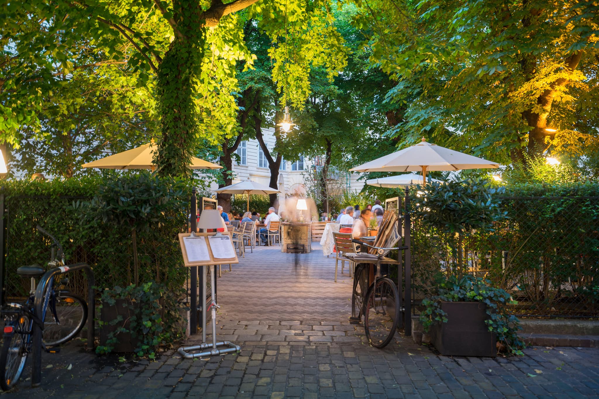 Gastgarten Café Diglas im Schottenstift Wien 1010 - Idyllischer Innenhof Restaurant mit Bäumen